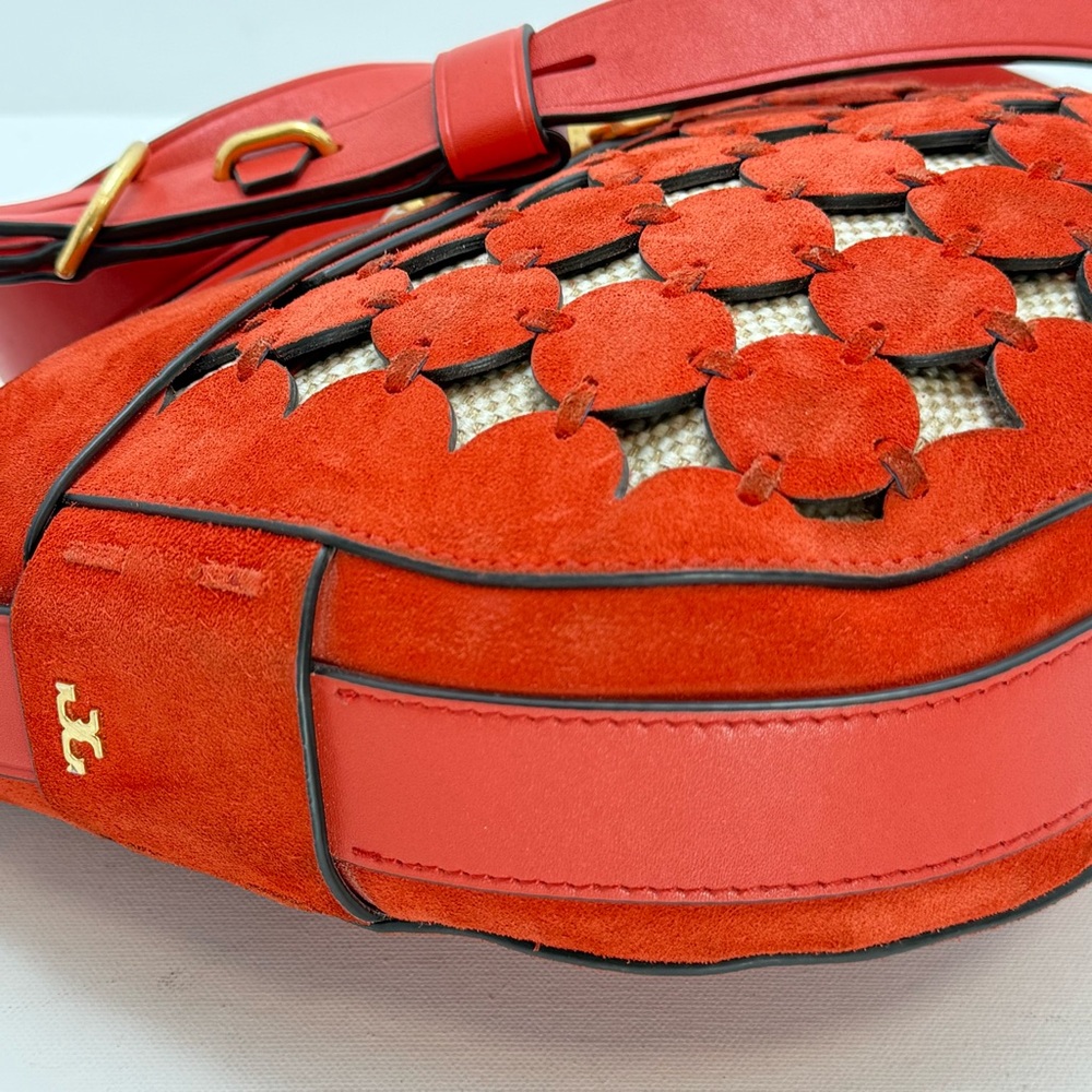 Rare Tory Burch Gemini Link Suede Shoulder Bag Red Gold Hardware – Showstopper - Picture 9 of 17